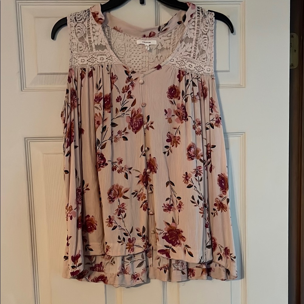 Maurices Floral Blouse with Lace Yoke